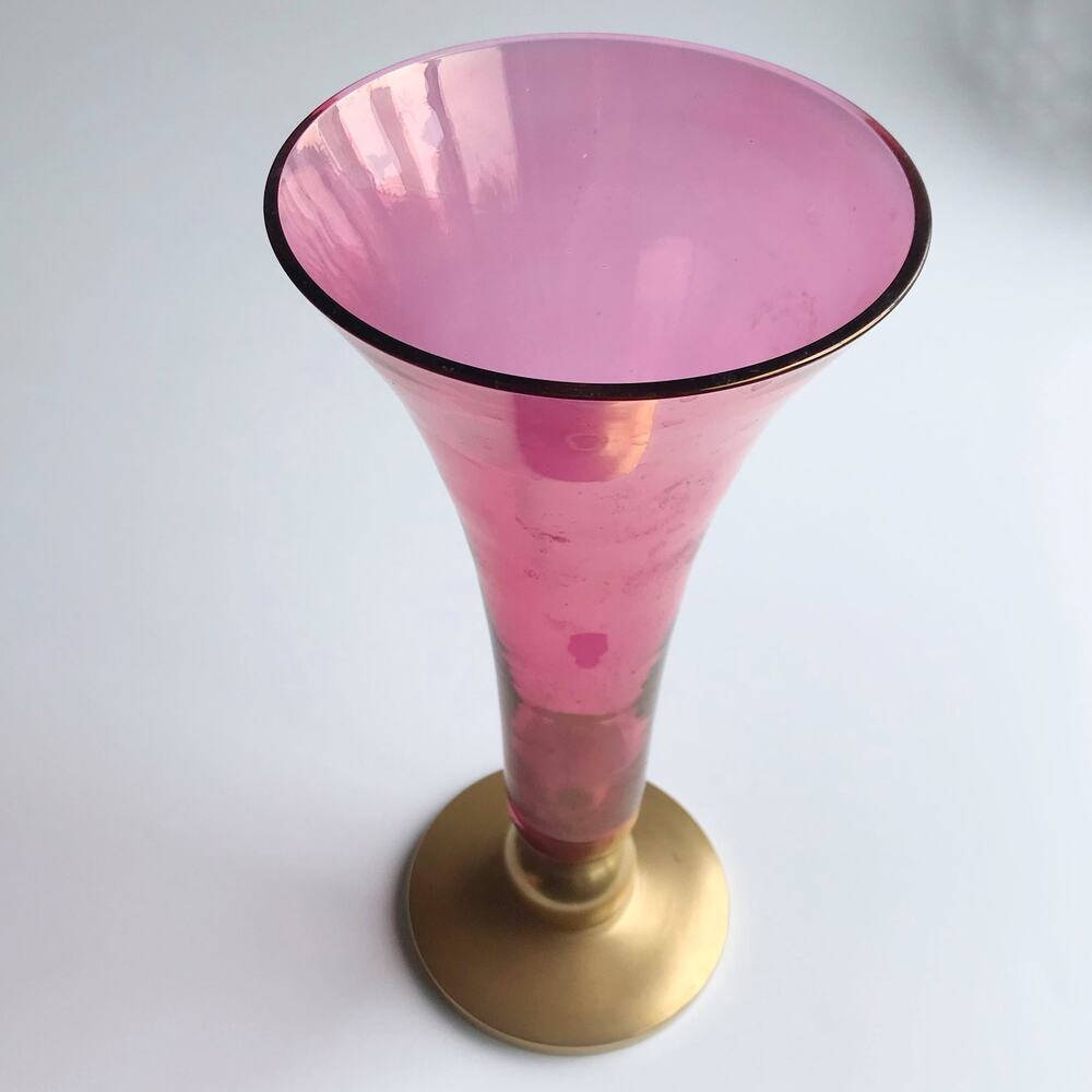 Vintage Gold Red Fluted Glass Vase MCM Home Decor Dark Romantic - Picture 3 of 7